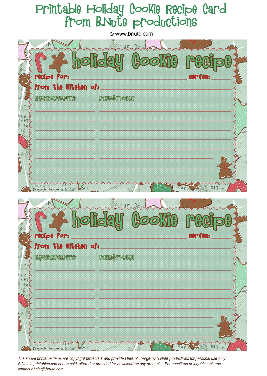 Printable Holiday Recipe Card Template