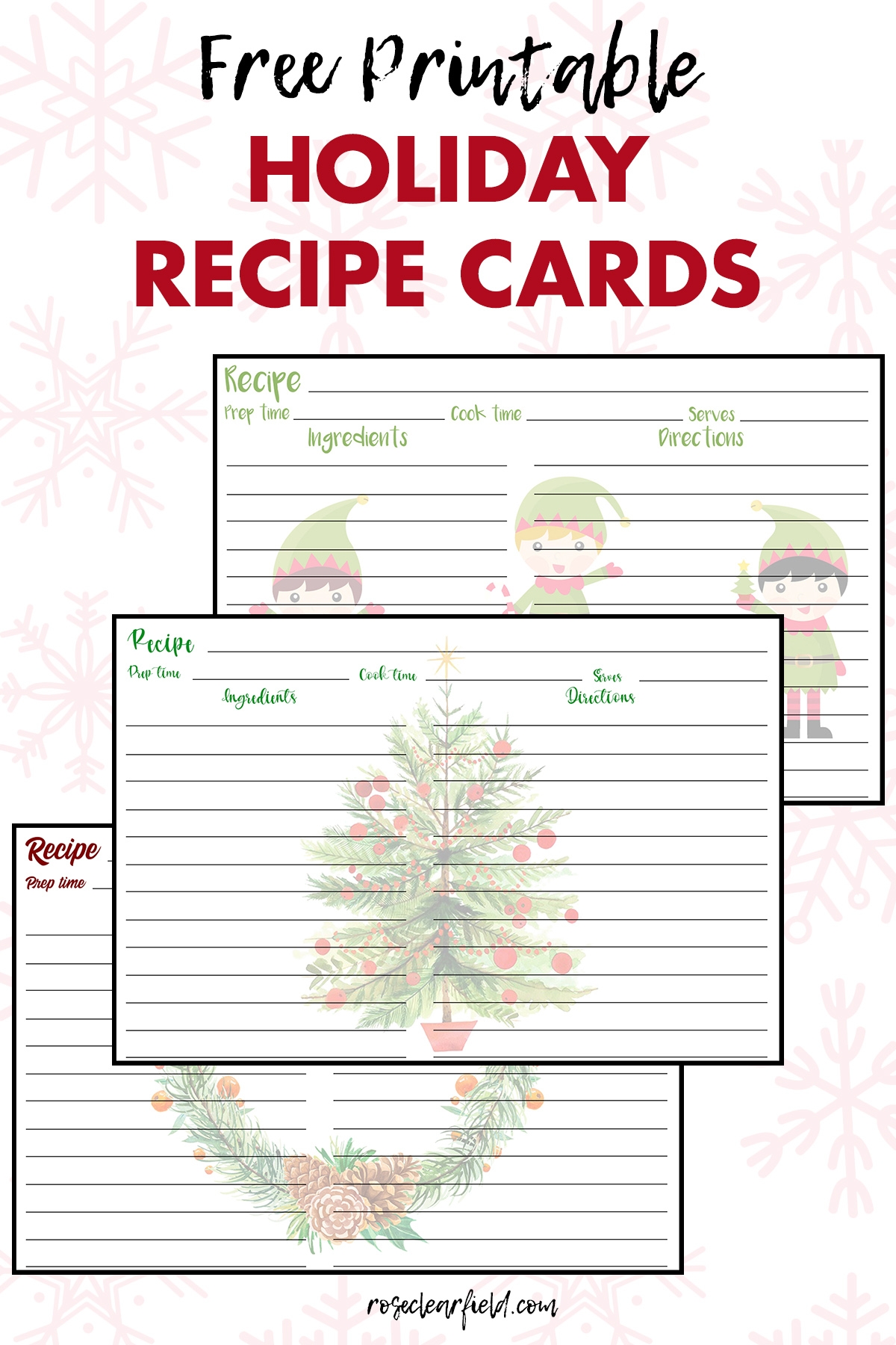 Free Printable Holiday Recipe Cards Rose Clearfield Worksheets Library