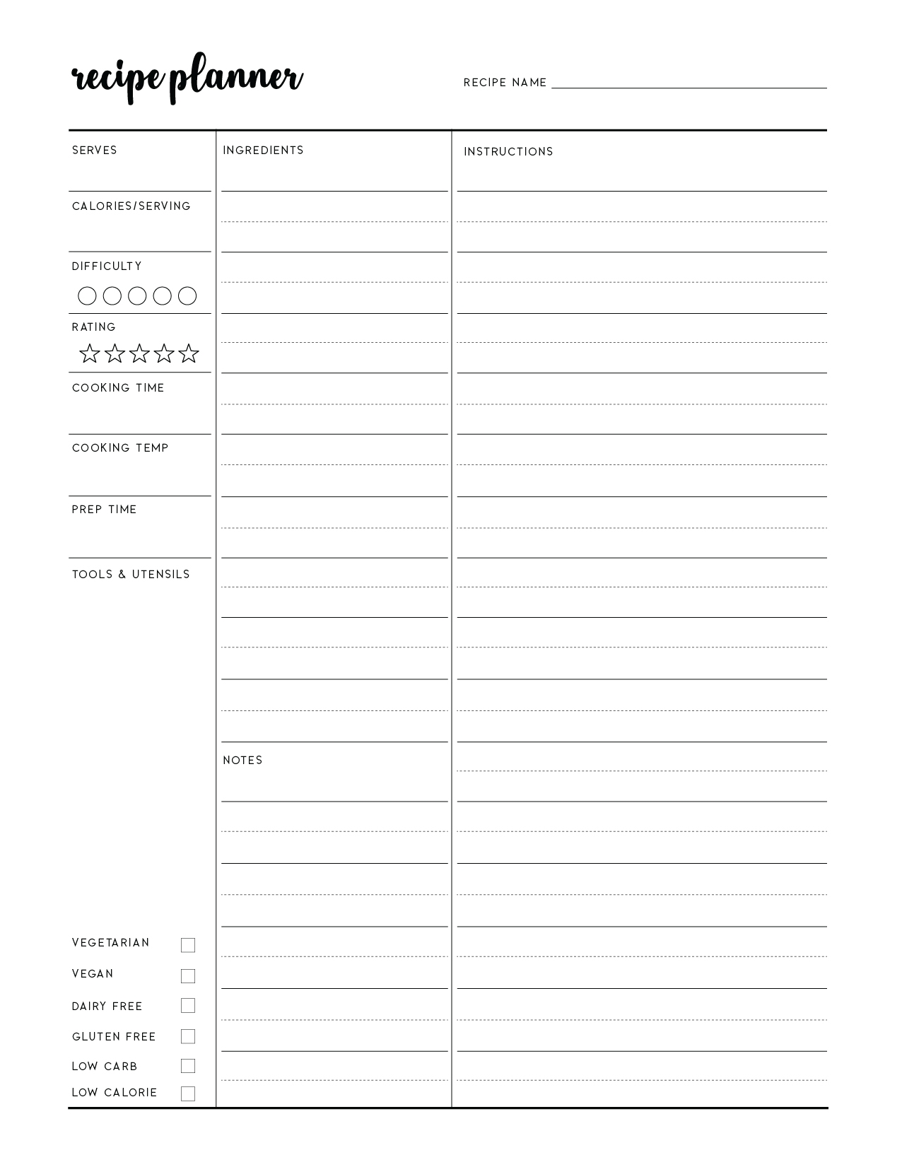 Printable Blank Recipe Template