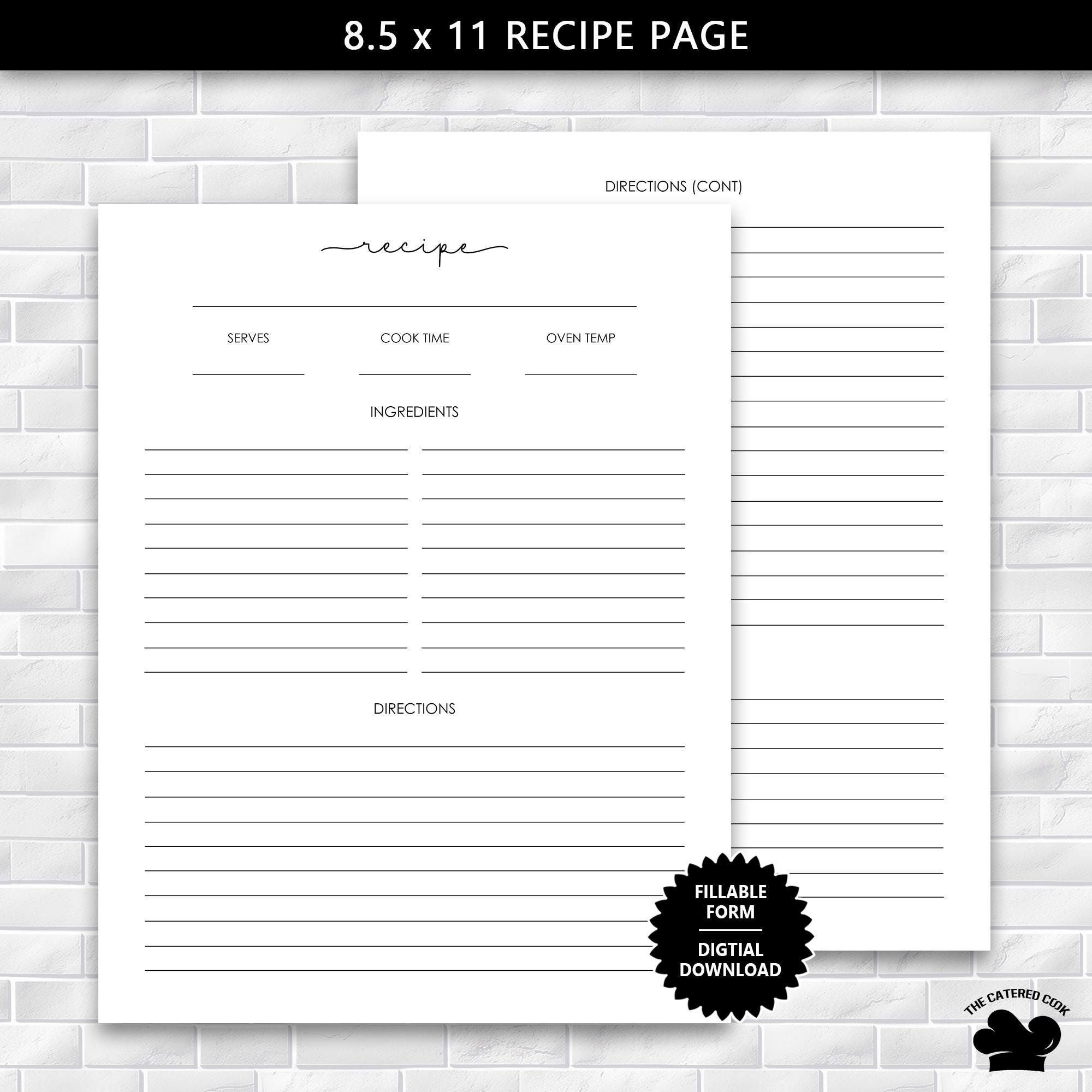 Free Printable Recipe Template 8.5 X 11