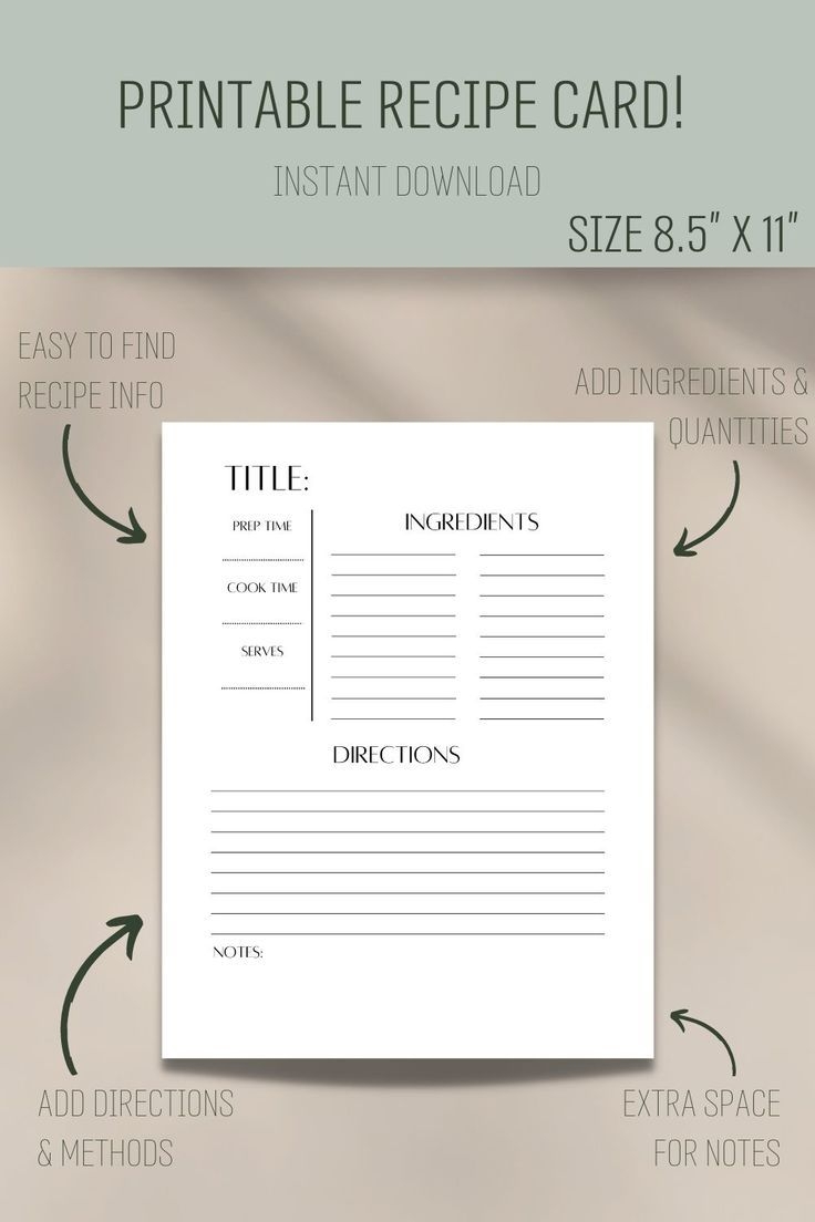 Printable 8 5x11 Recipe Card Template
