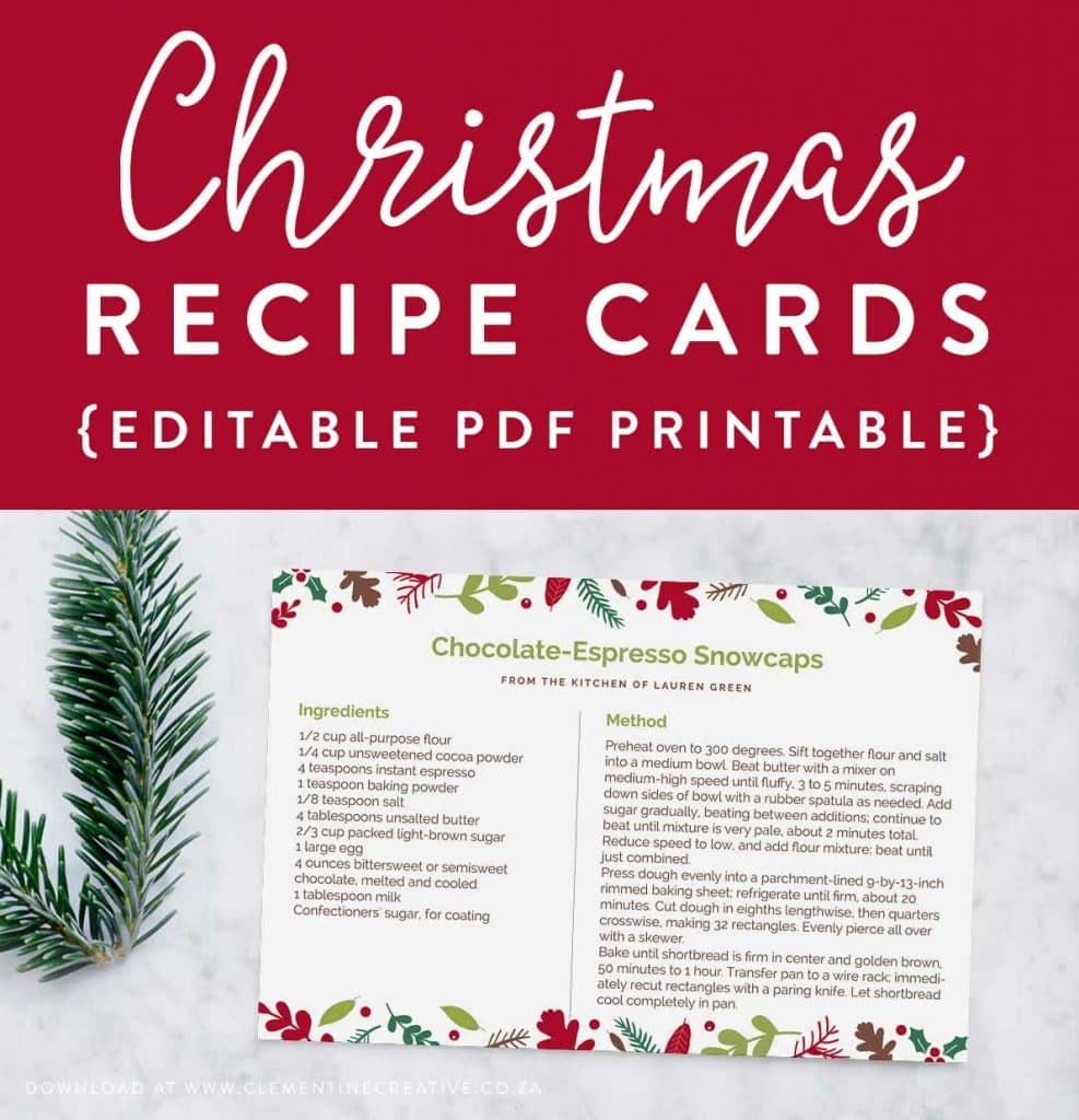 Printable Christmas Recipe Card Editable PDF Template Clementine Creative